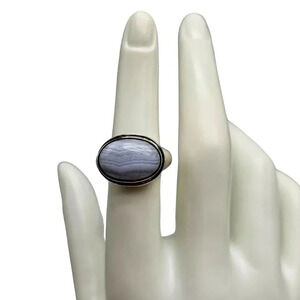 Vintage NF Sterling Silver Ring With Blue Lace Agate Gemstone Size 6